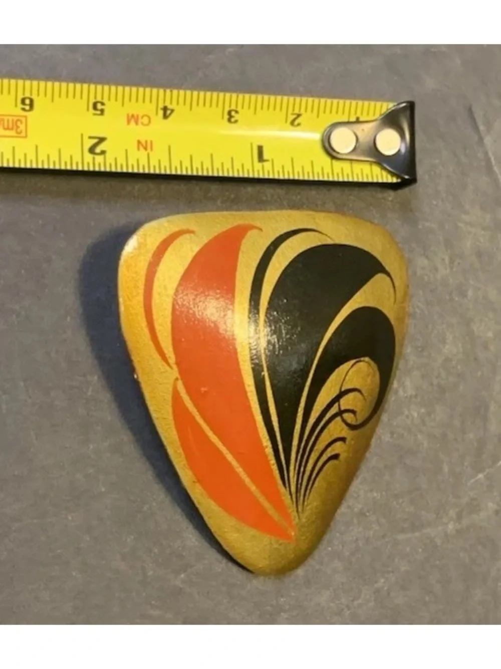 Vintage Folk Art Wooden Triangular Brooch/Pin Made in USSR Gold Red Black